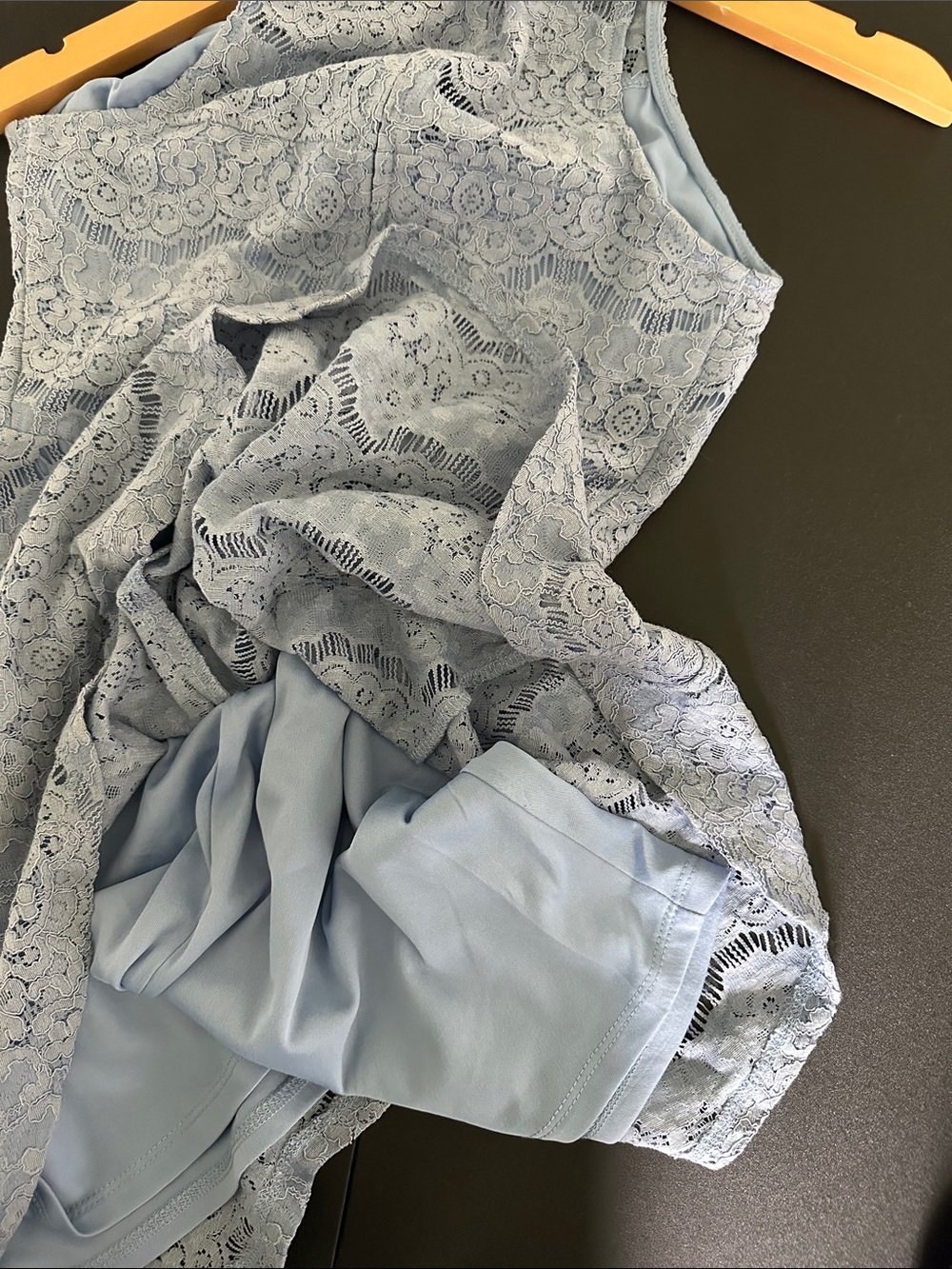 Francesca's Collections Dusty Blue Lace High-Neck Fit & Flare Dress NWT - Picture 7 of 9